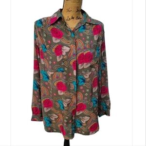 NEW Alfred Dunner Vintage Paisley & Floral Button Down Top
